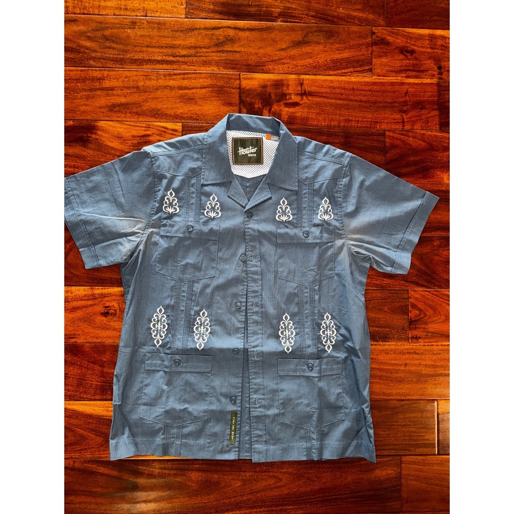 Howler Brothers Gaucho Snapshirt Mens S Blue Embroidered Guayabera Short Sleeve